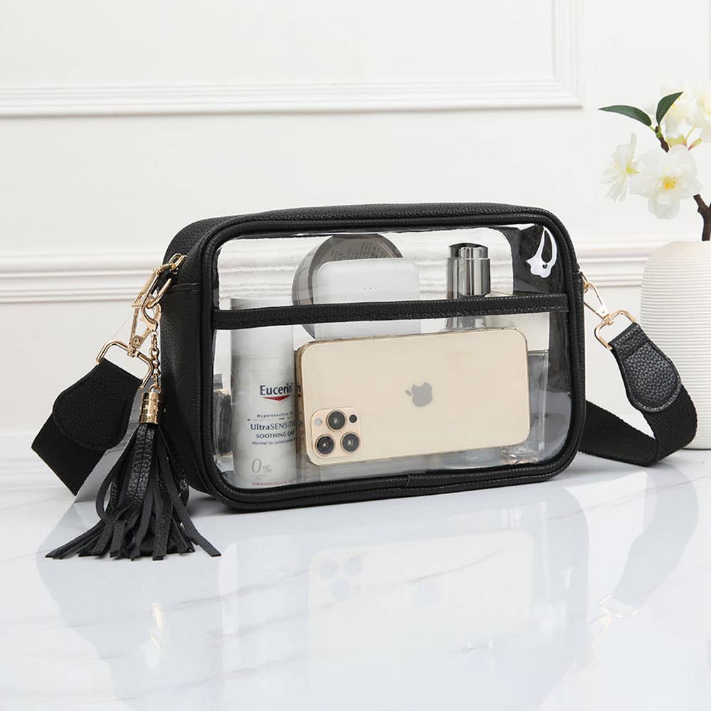 Faux Leather Transparent Rectangular Crossbody Bag: Clear,Silver