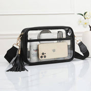 Faux Leather Transparent Rectangular Crossbody Bag: Clear,Silver