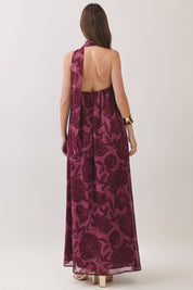 Purple Floral Print Scarf Maxi Dress