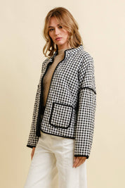 Black Quilted Gingham Jacket showing color: black gingham with black trim