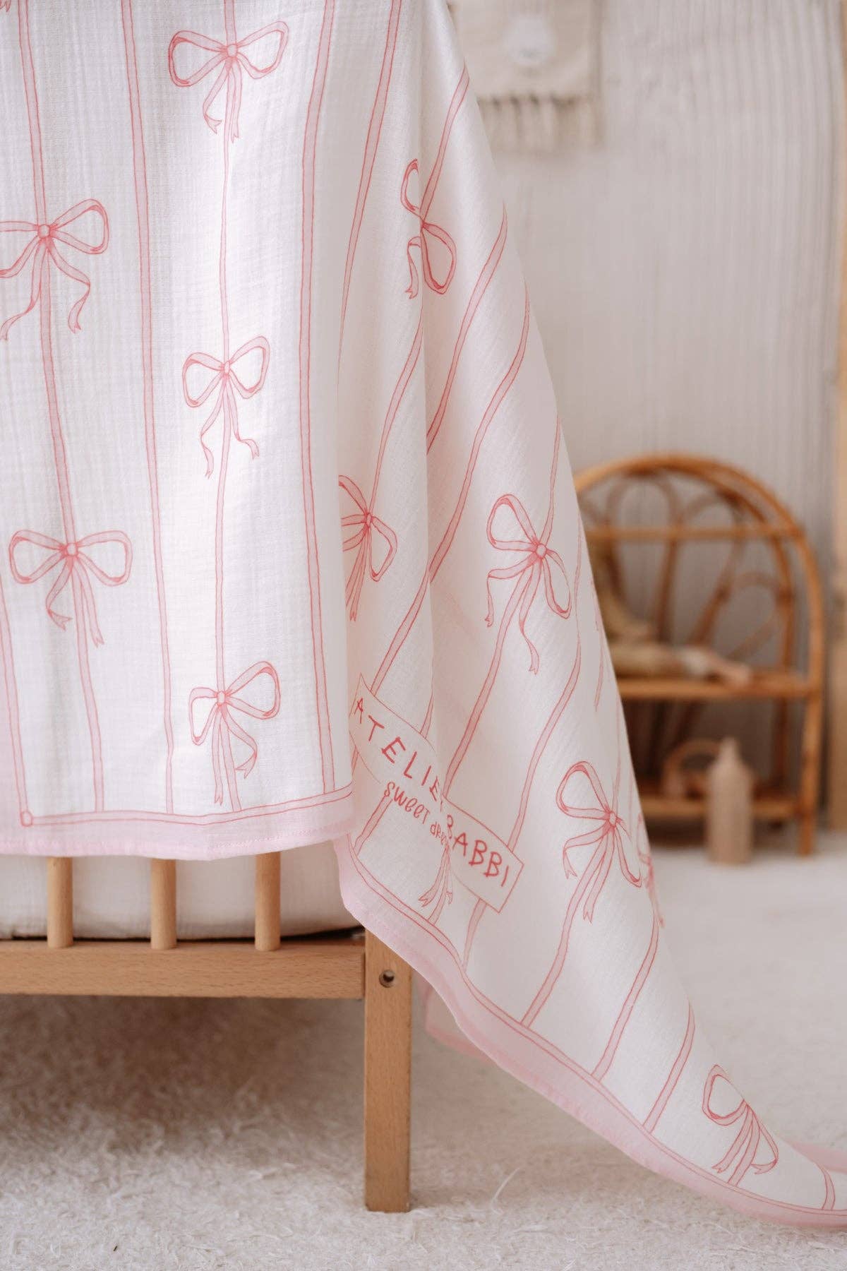 Pink Bow Muslin Baby Blanket