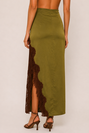 Green Lace Trim Skirt Set showing spaghetti strap top