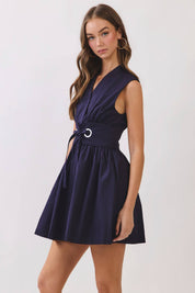 Navy Fit & Flare Belt Mini Dress