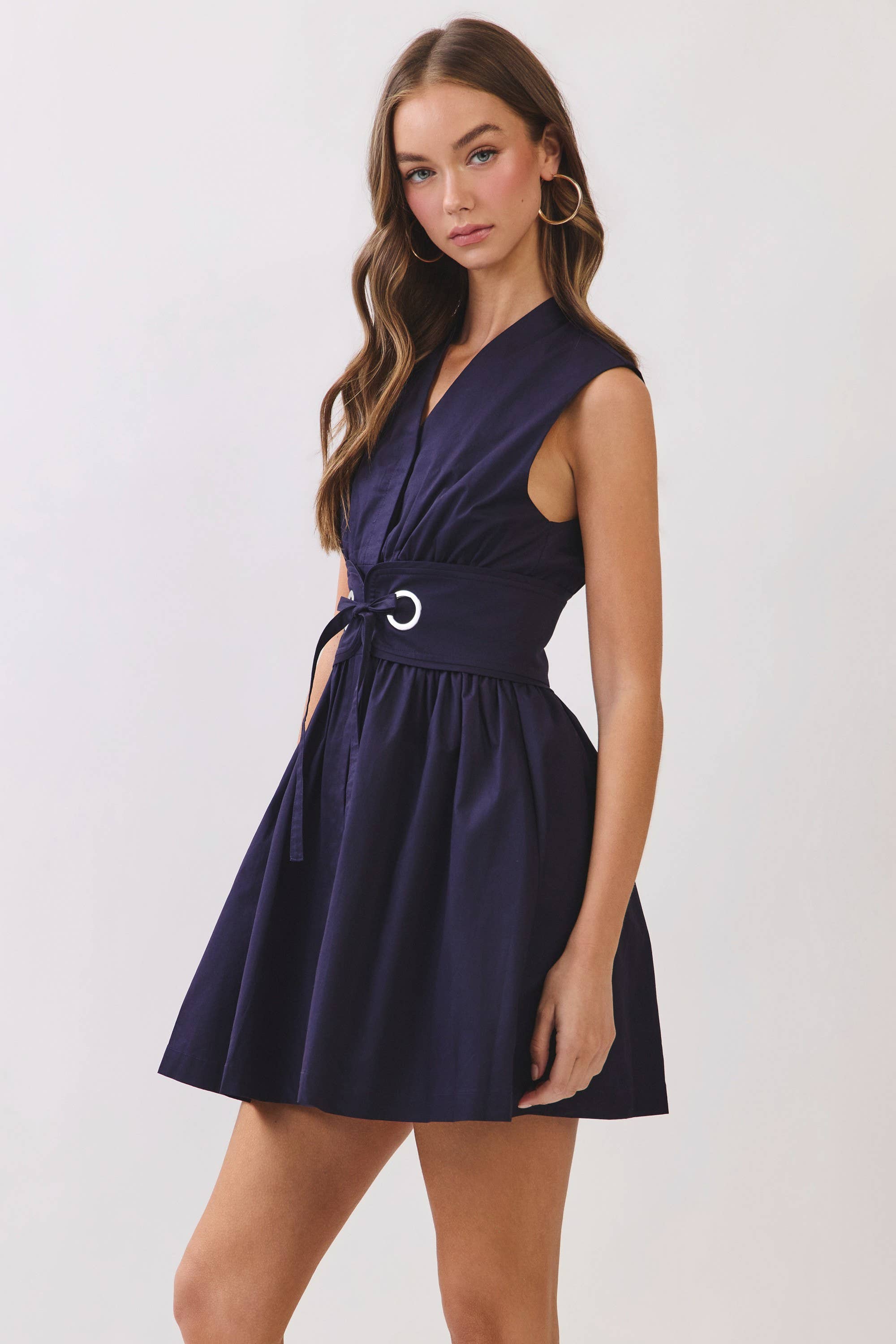 Navy Fit & Flare Belt Mini Dress