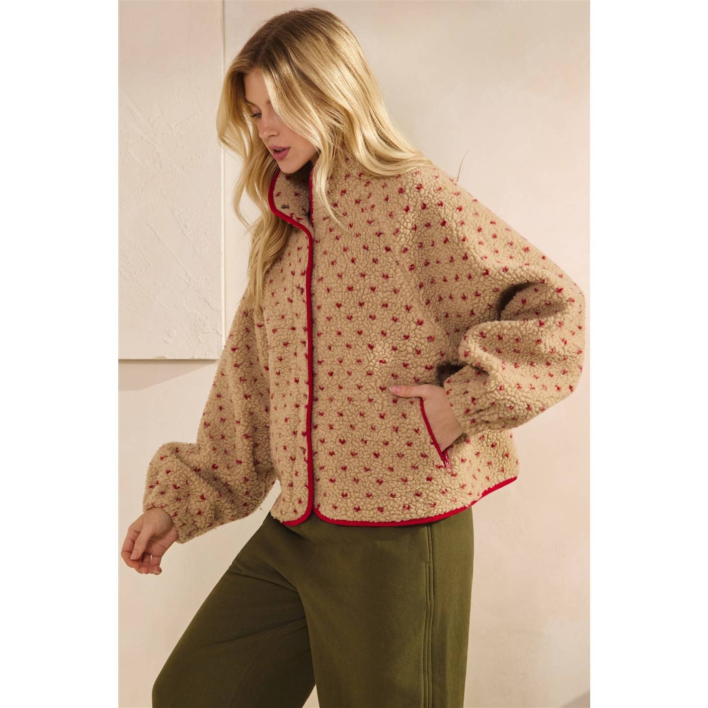 Printed Sherpa Button Up Jacket