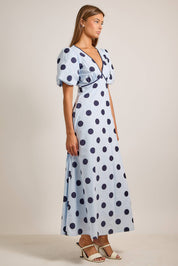 Deep V-neck Maxi Dress With Bubble Sleeves