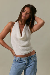 White Cowl Neck Sweater Top