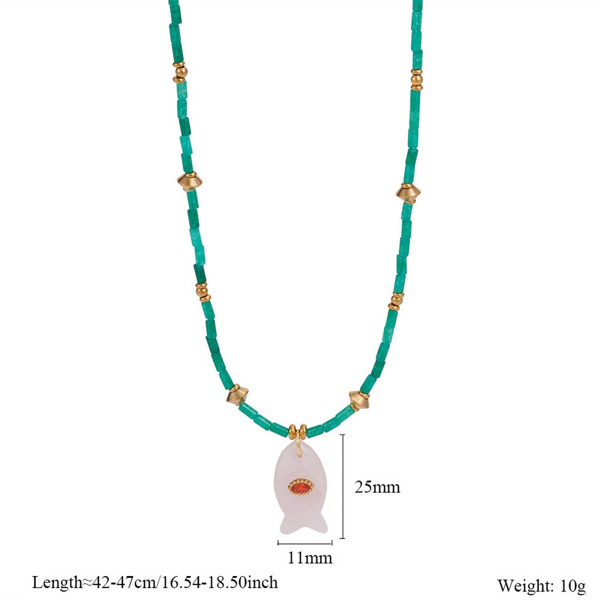 White Fish Necklace With Gem — color: white and fish pendant with gemstone