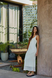 Cream Floral Lace Midi Dress