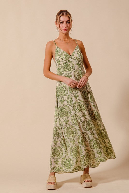 Sage Green Floral Maxi Dress