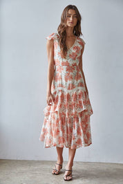 Floral Print Tiered Ruffle Midi Dress
