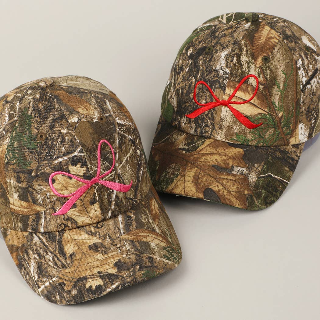 Ribbon Bow Embroidery Camo Baseball Cap