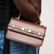 Brown Belted Top Handle Crossbody