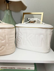 White Leather SKIN Cosmetic Bag