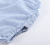Classic Dark Blue Seersucker Baby Bubble Romper