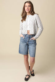 Gray Callie Polka Dot Cropped Cardigan