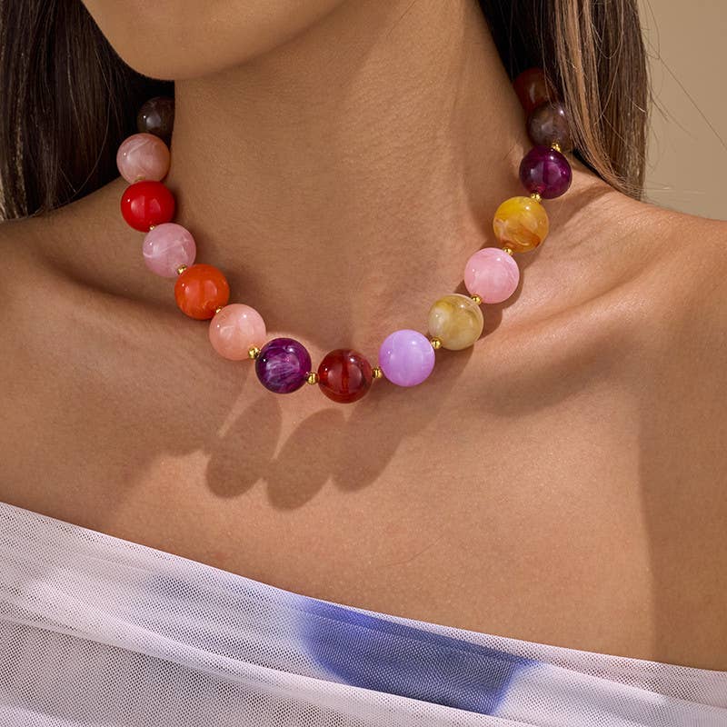 Multicolor Marbled Ball Collar Necklace