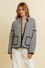 Black Quilted Gingham Jacket showing open front with no closure