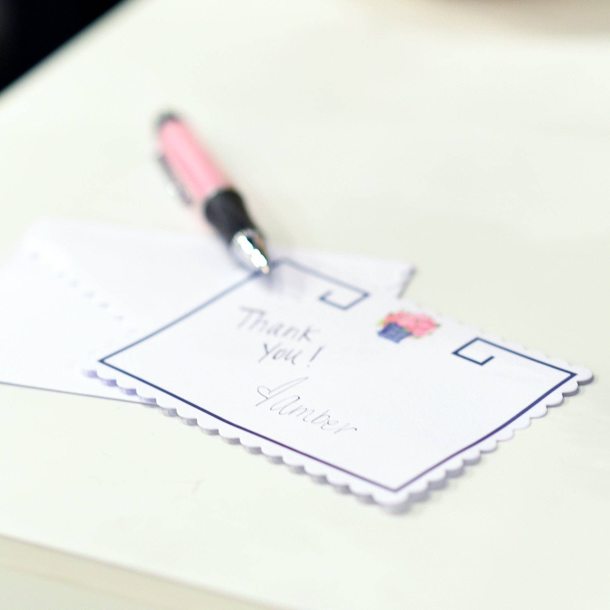 Navy Rose Scallop Note Cards