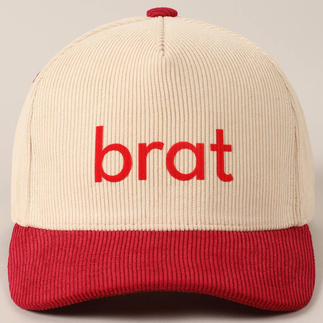 Brat Typographic Two-Tone 5 Panel Corduroy Baseball Cap