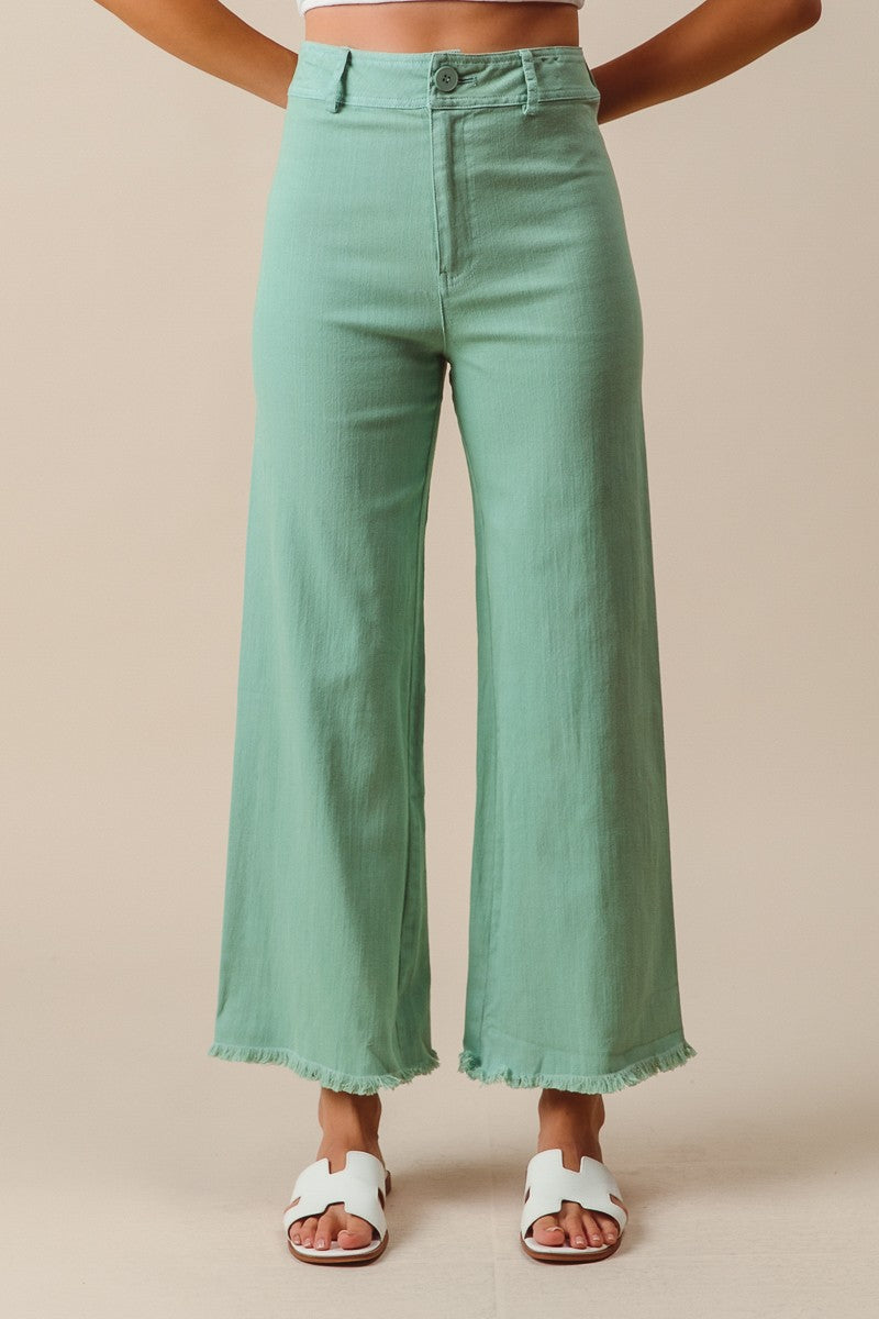 Mint Frayed Hem Wide Leg Pant