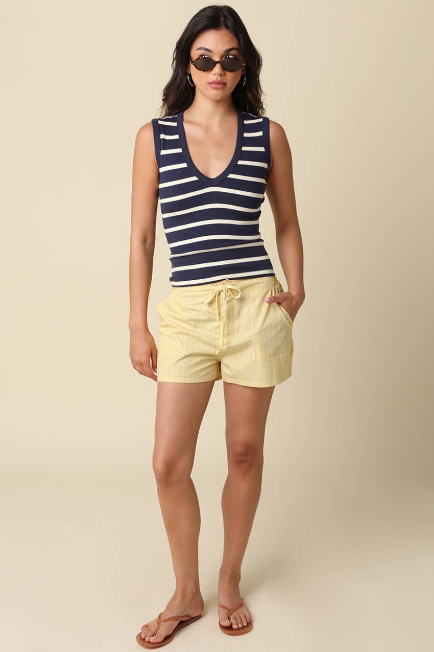 Navy & Cream Striped V-Neck Tank Top