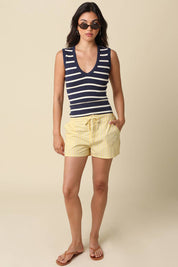 Navy & Cream Striped V-Neck Tank Top