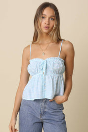 Blue Button-Front Peplum Cami Top