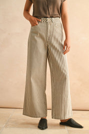 Brown Stripe Fabric Mixed Pants