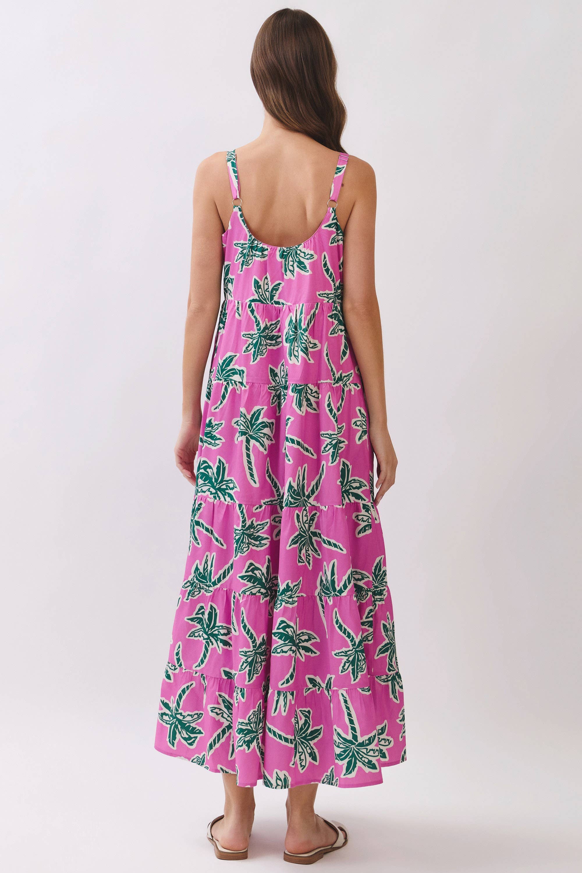 Pink & Green Tropical Maxi Dress