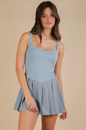 Blue Pleated Skirt Activewear Dress W/ Under Shorts