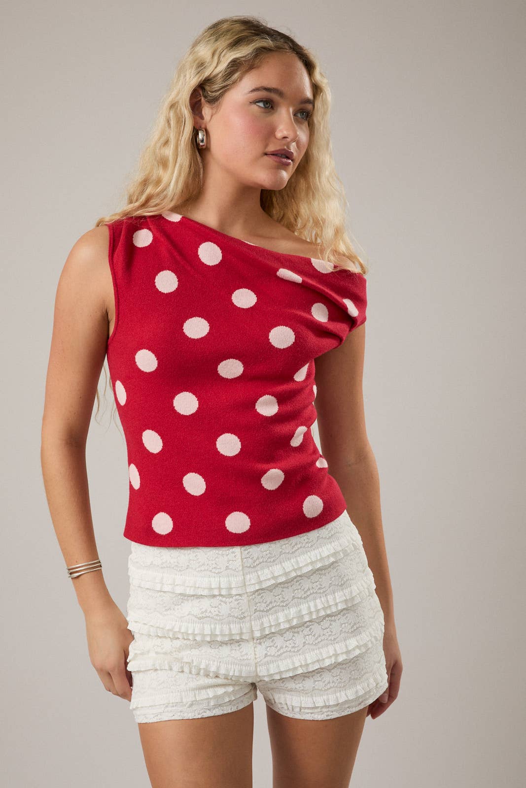 Red Polka Dot Asymmetrical Top
