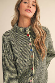 Striped Sweater Cardigan With Colorful Buttons