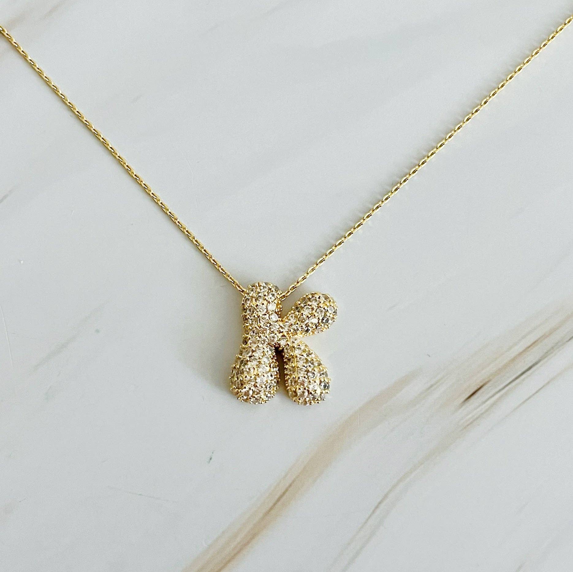 Crystal Bubble Initial Necklace: C