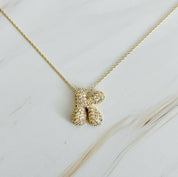 Crystal Bubble Initial Necklace: T at Ninety Nine Boutique, view 19