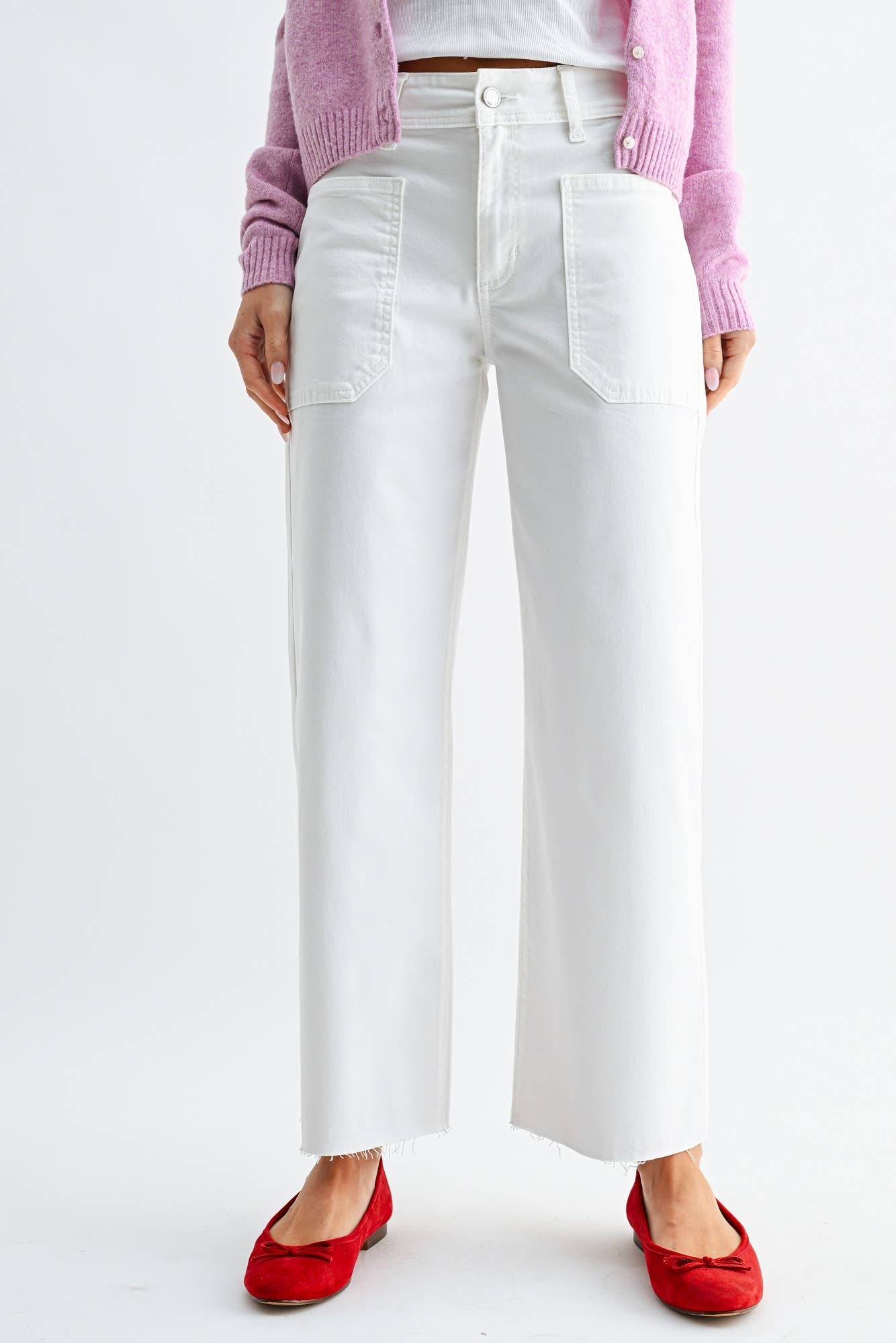 White Stretch Twill Utility Wide Leg