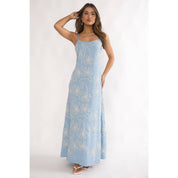 Blue Bow Embroidered Maxi Dress