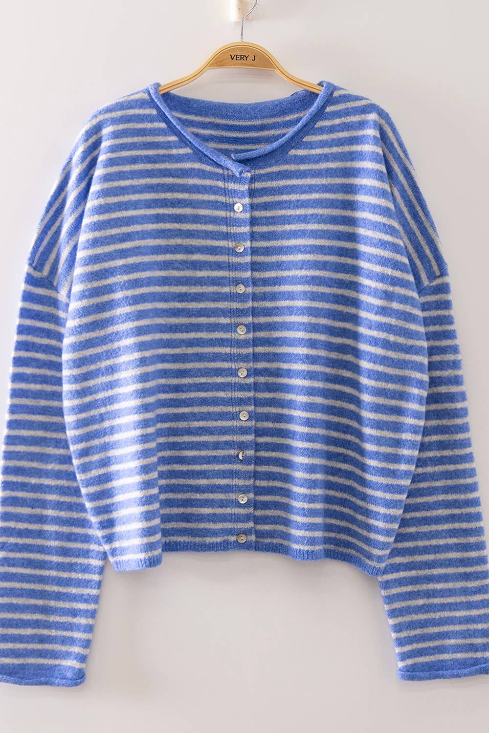 Blue Button Down Stripe Sweater