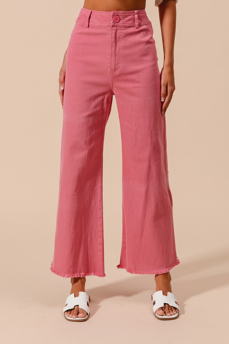 Fuchsia Frayed Hem Wide Leg Pant