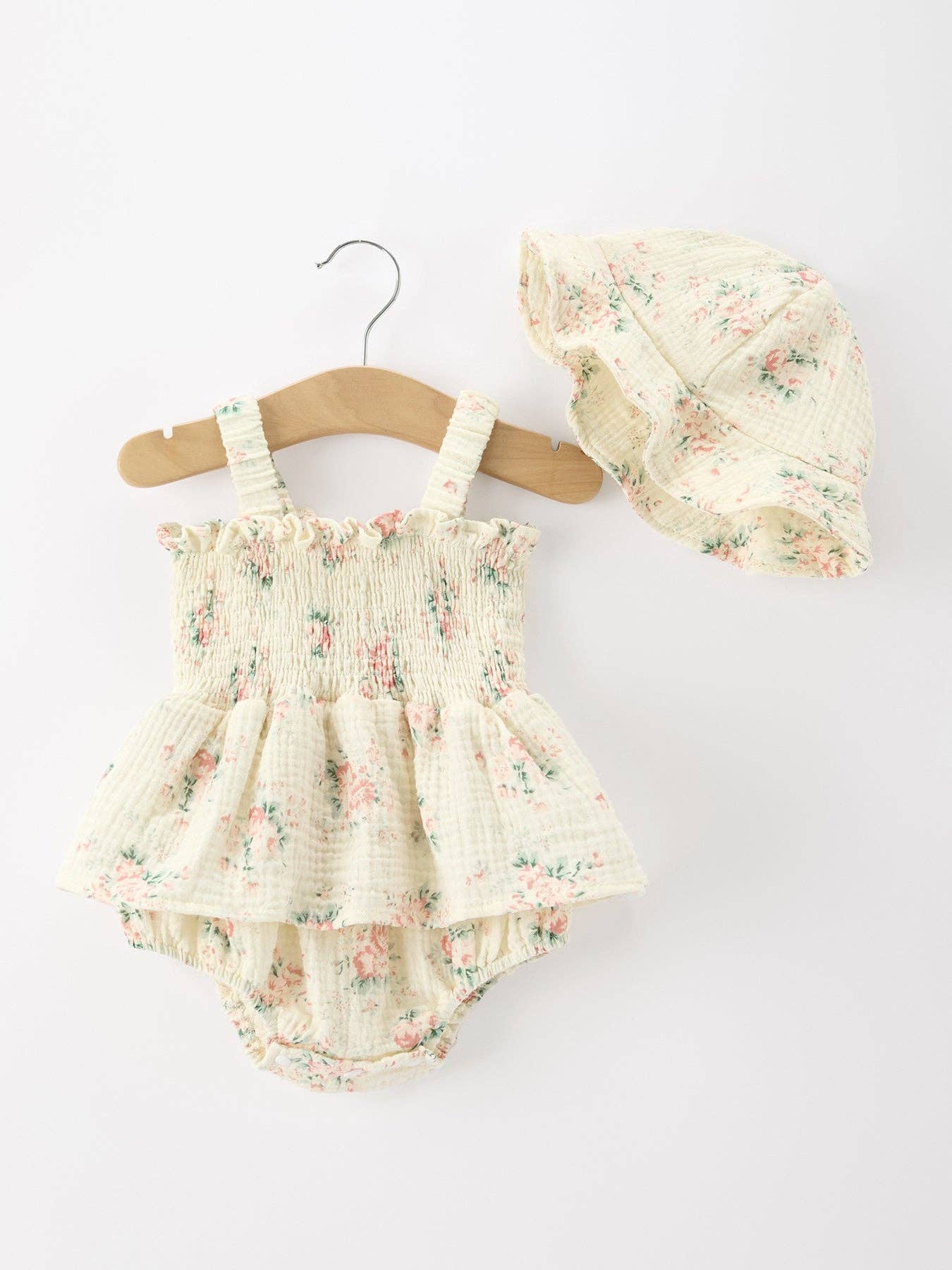 Muslin Summer Floral Smocked Romper & Hat