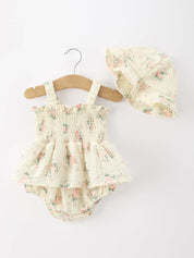 Muslin Summer Floral Smocked Romper & Hat