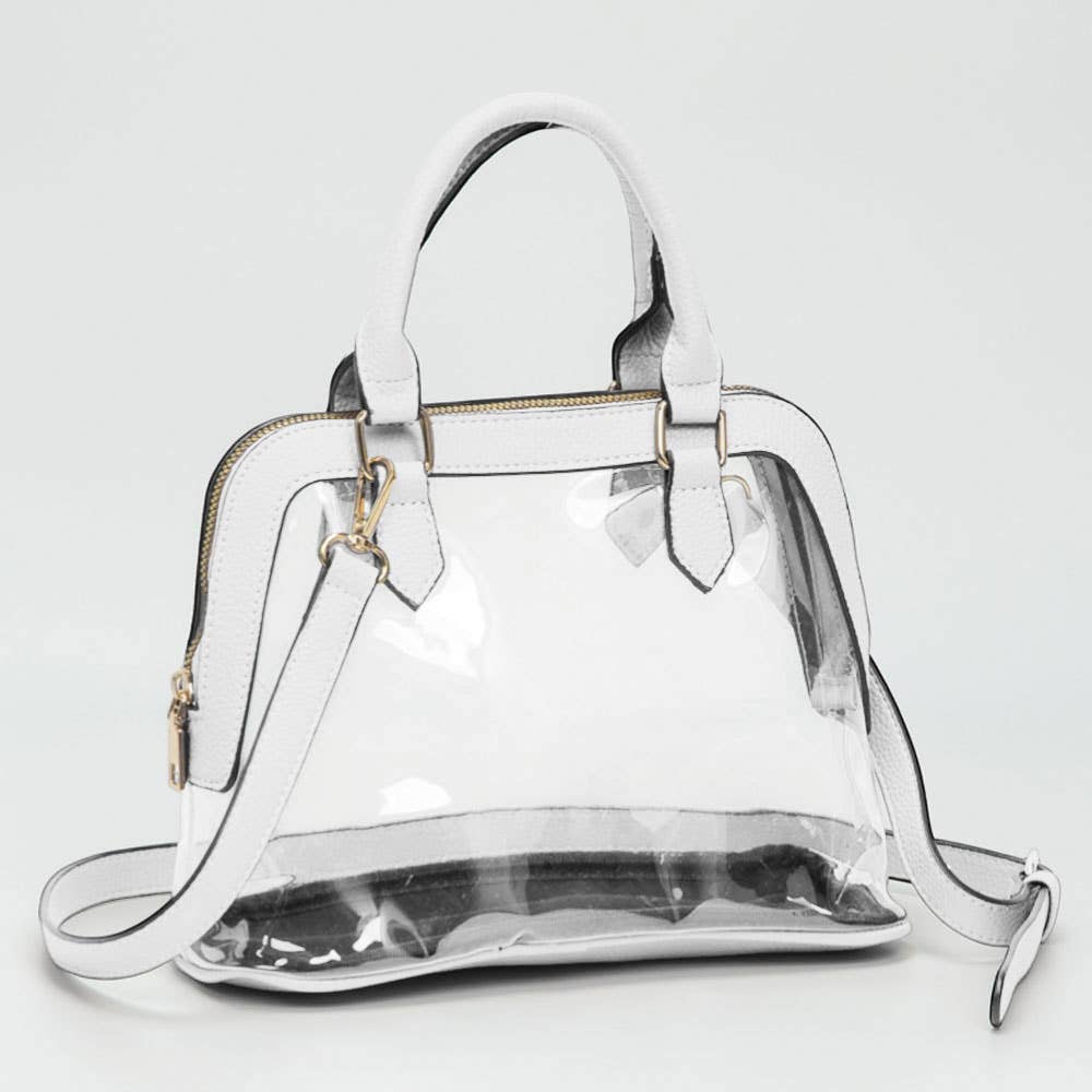 White Trim Transparent Structured Top Handle Handbag