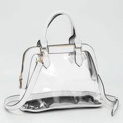 Faux Leather Trim Transparent Structured Top Handle Handbag / Crossbody Bag: Clear,Navy