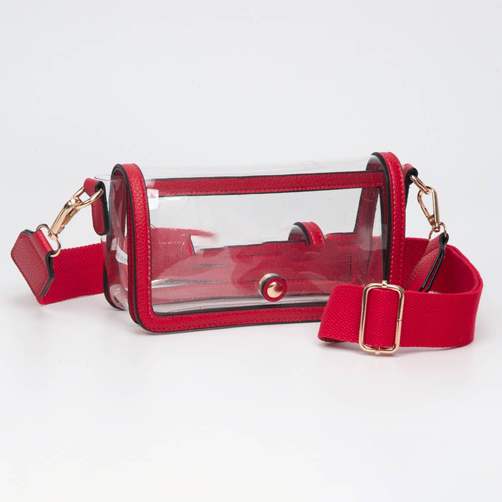 Transparent Rectangle Flap Crossbody Bag: Clear,Gold