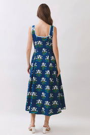 Floral Border Trim Square Neck Midi Dress