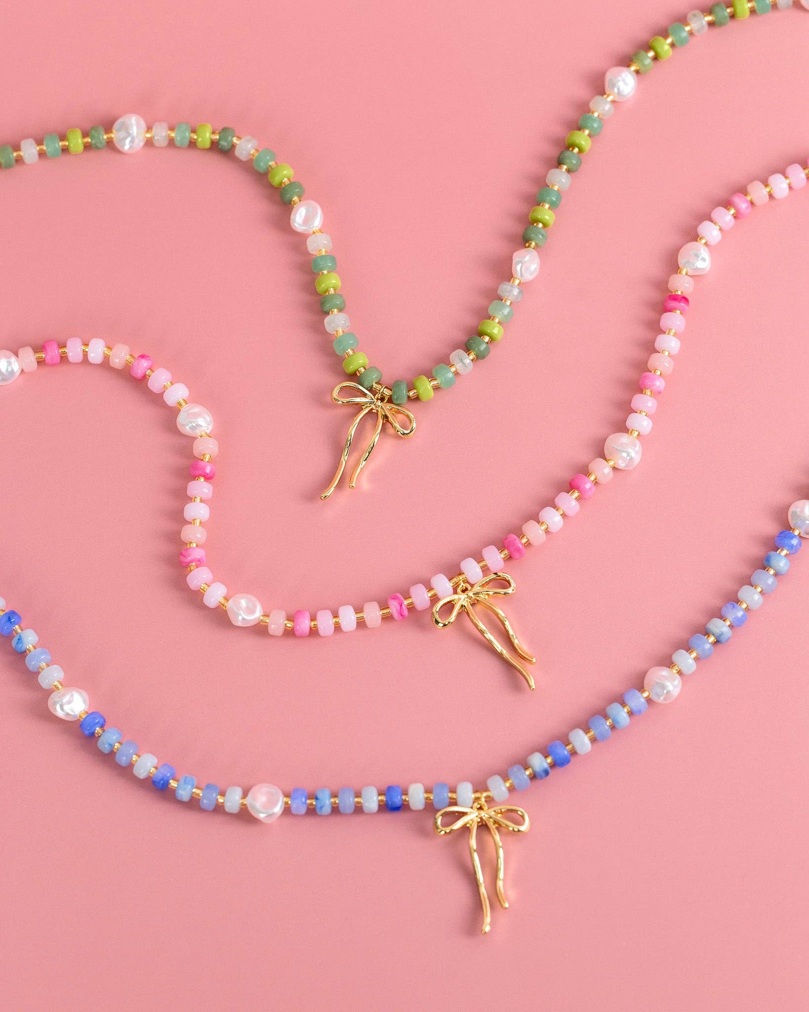 Pastel Crush Coquette Bead Pearl Necklace: Olive