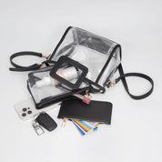 Transparent 3-piece Crossbody Handbag Set: Clear,Silver