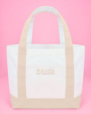 Beige Bride Embroidered Tote Bag