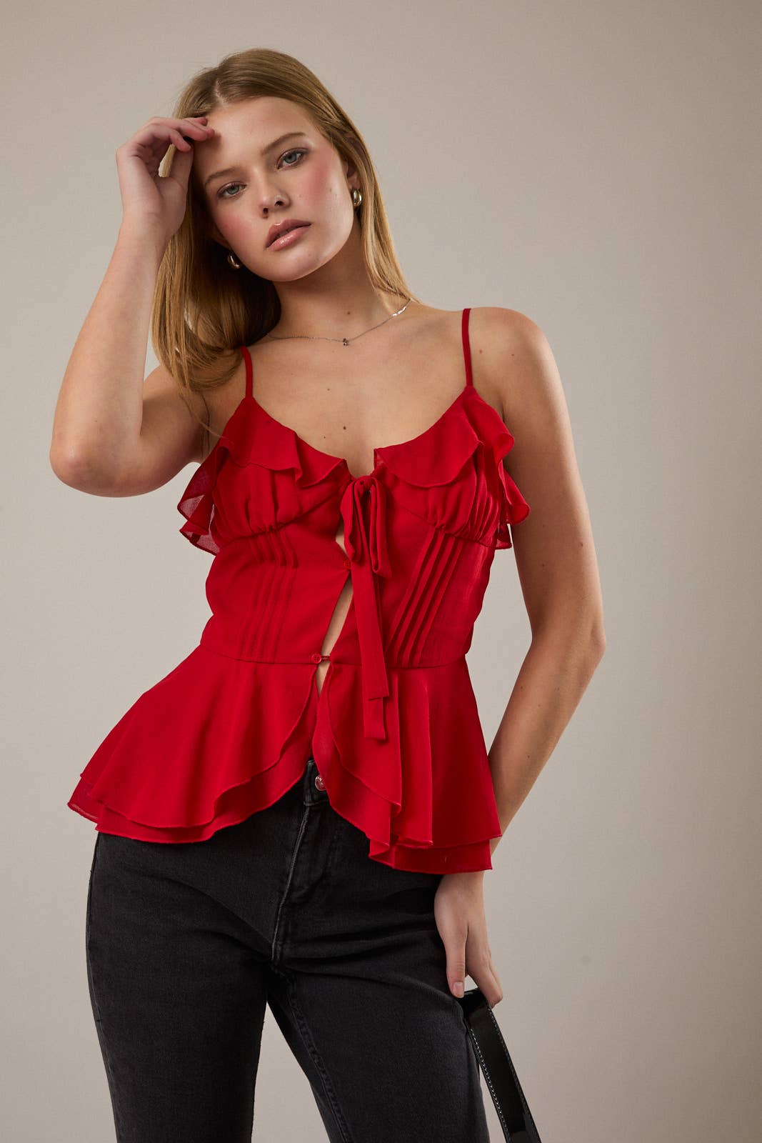 Red Ruffle Peplum Tank