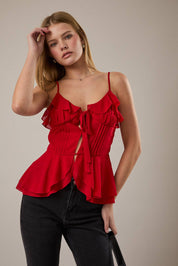 Red Ruffle Peplum Tank
